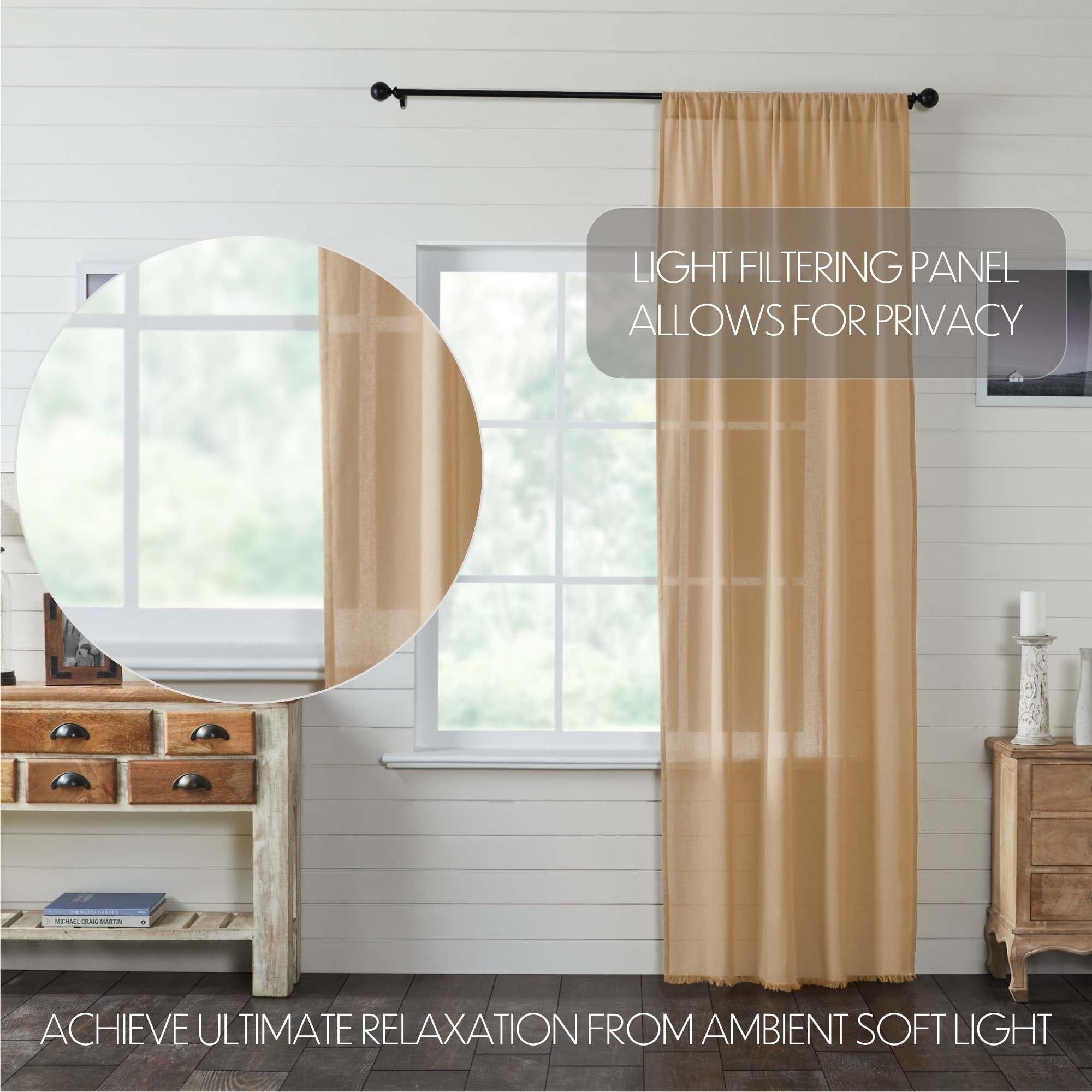 tobacco cloth for garden Khaki Sold By The Yard slip the curtain rod of your choice through each 3.25 rod pocket. Tea Dye Tobacco Cloth Sold