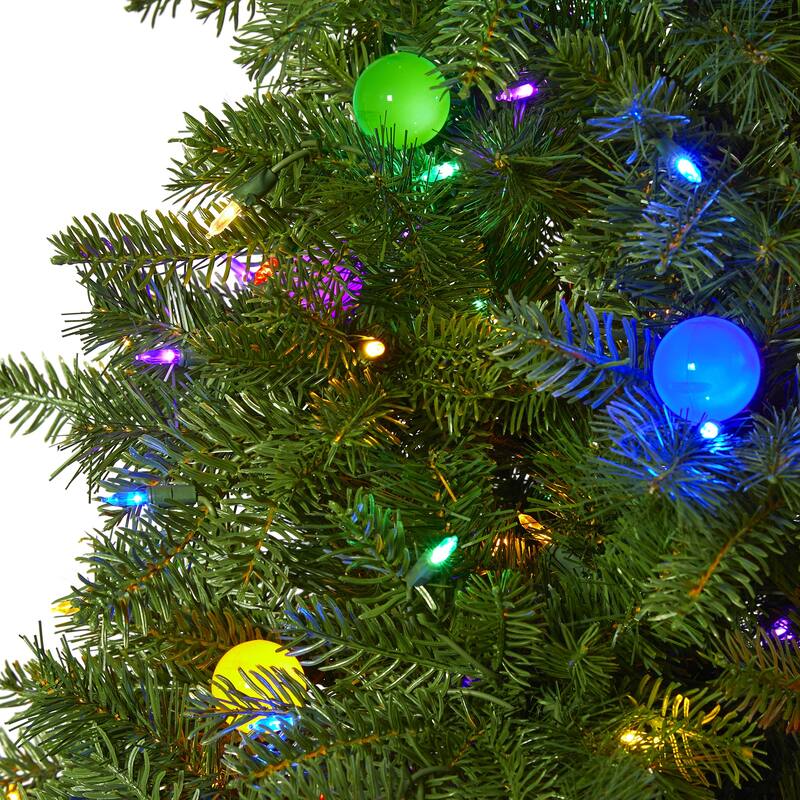 6.5ft. Fir Artificial Christmas Tree with 450 Multi-Color LED Lights, 45 Globe Bulbs & 1042 Branches - Holiday X-Mas Tree