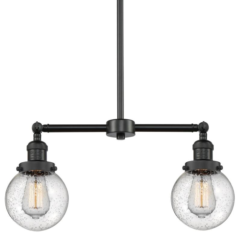 Innovations Lighting Beacon 2 Light 23" Wide Linear Chandelier - Matte Black / Seedy Globe