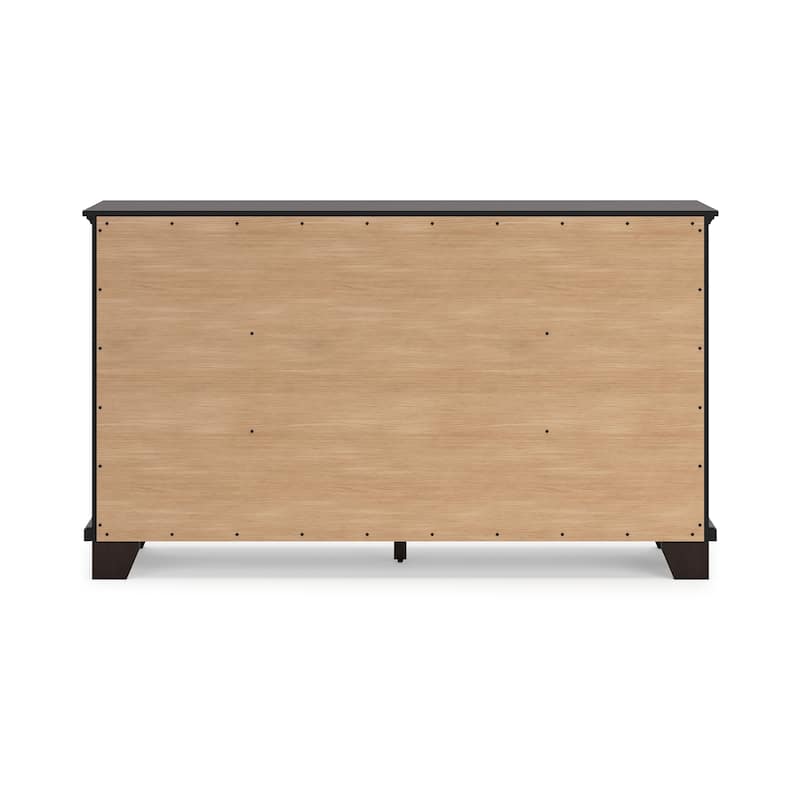 Teno Wide Dresser, 7 Drawers Nickel Handles, Dark Brown Solid Hardwood