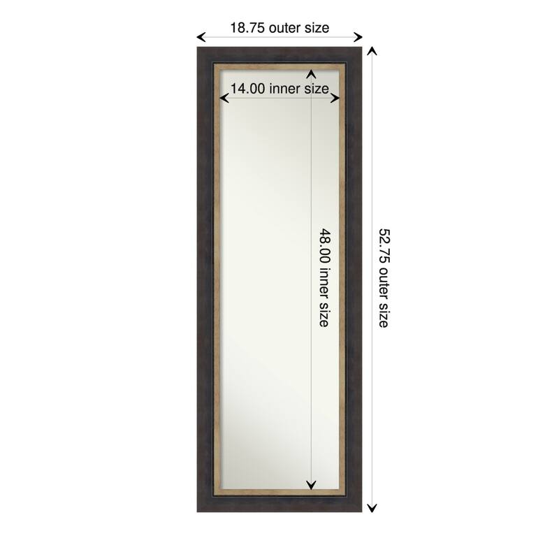 Hammered Charcoal Tan Non-Beveled Wood Framed Full-Length On the Door Mirror - Hammered Charcoal Tan - Glass Size 14x48