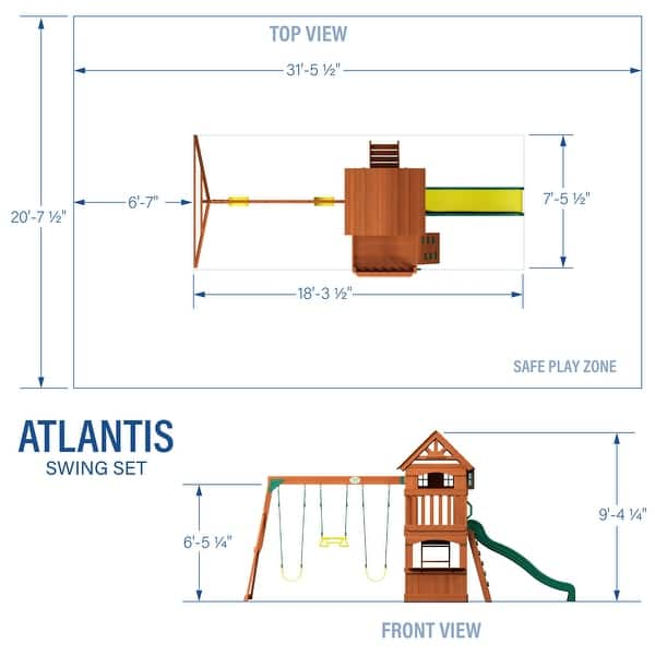 Backyard Discovery Atlantis Cedar Wood Swing Set, Slide, Clubhouse - 18'1" x 7'9"