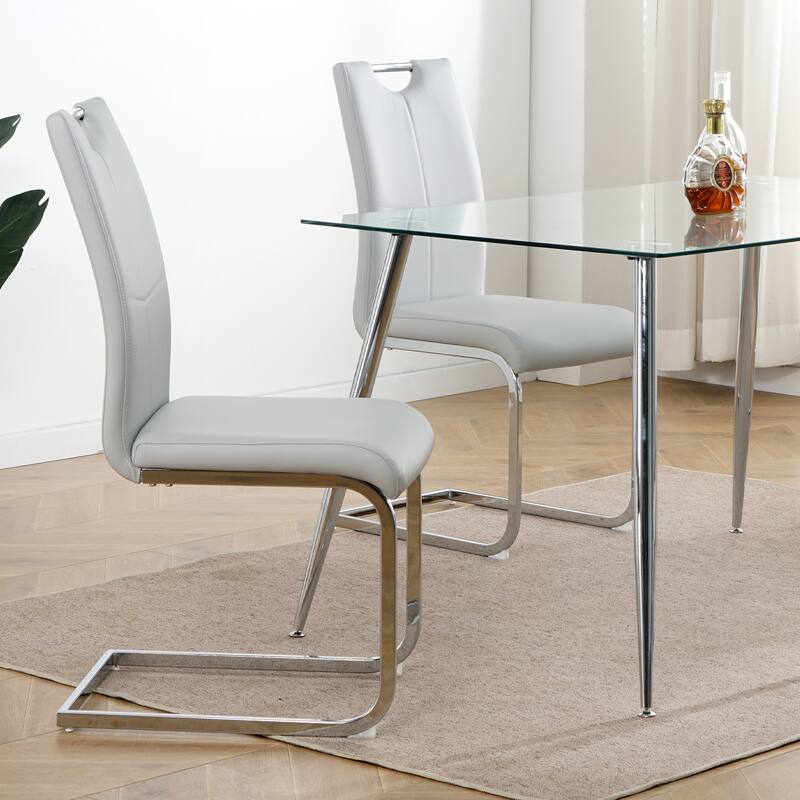Modern Dining Chairs with Chrome Metal Legs Set of 2