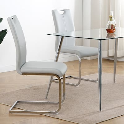 Modern Dining Chairs with Chrome Metal Legs Set of 2