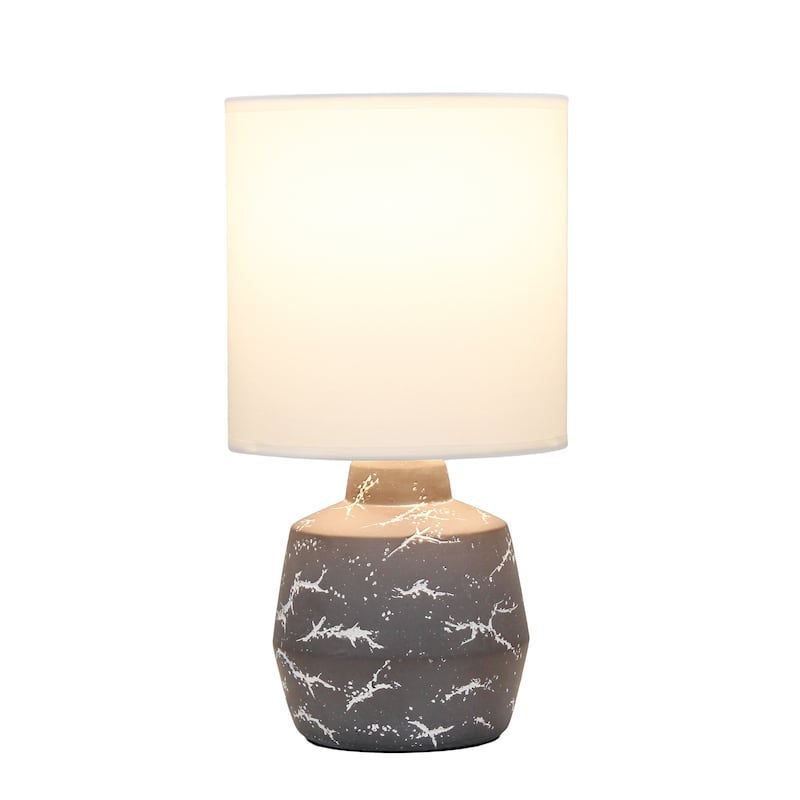 Modern Ceramic Table Lamp with Fabric Drum Shade Compact Marble Inspired Design - 7.09” x 7.09” x 13.30” - Grey