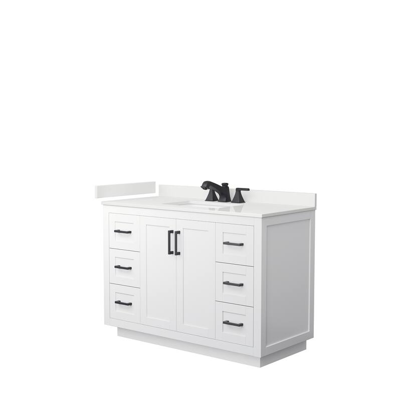 Miranda 48-inch Single Vanity, Quartz Top - White, Black Trim, White Quartz Top