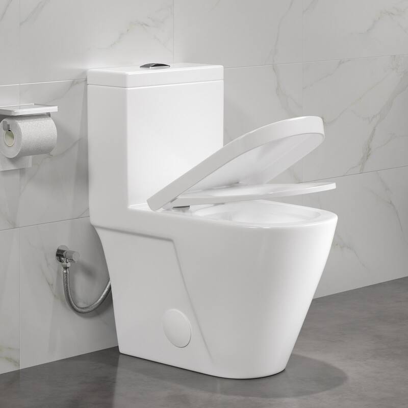 Eridanus Turner Chair Height Elongated One Piece Toilet, Crisp White, Seat Included (12" Rough in) - Compact Elongated