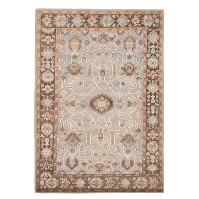 ECARPETGALLERY Hand-knotted Jules Serapi Light Grey Silk, Wool Rug - 5'2 x 7'6