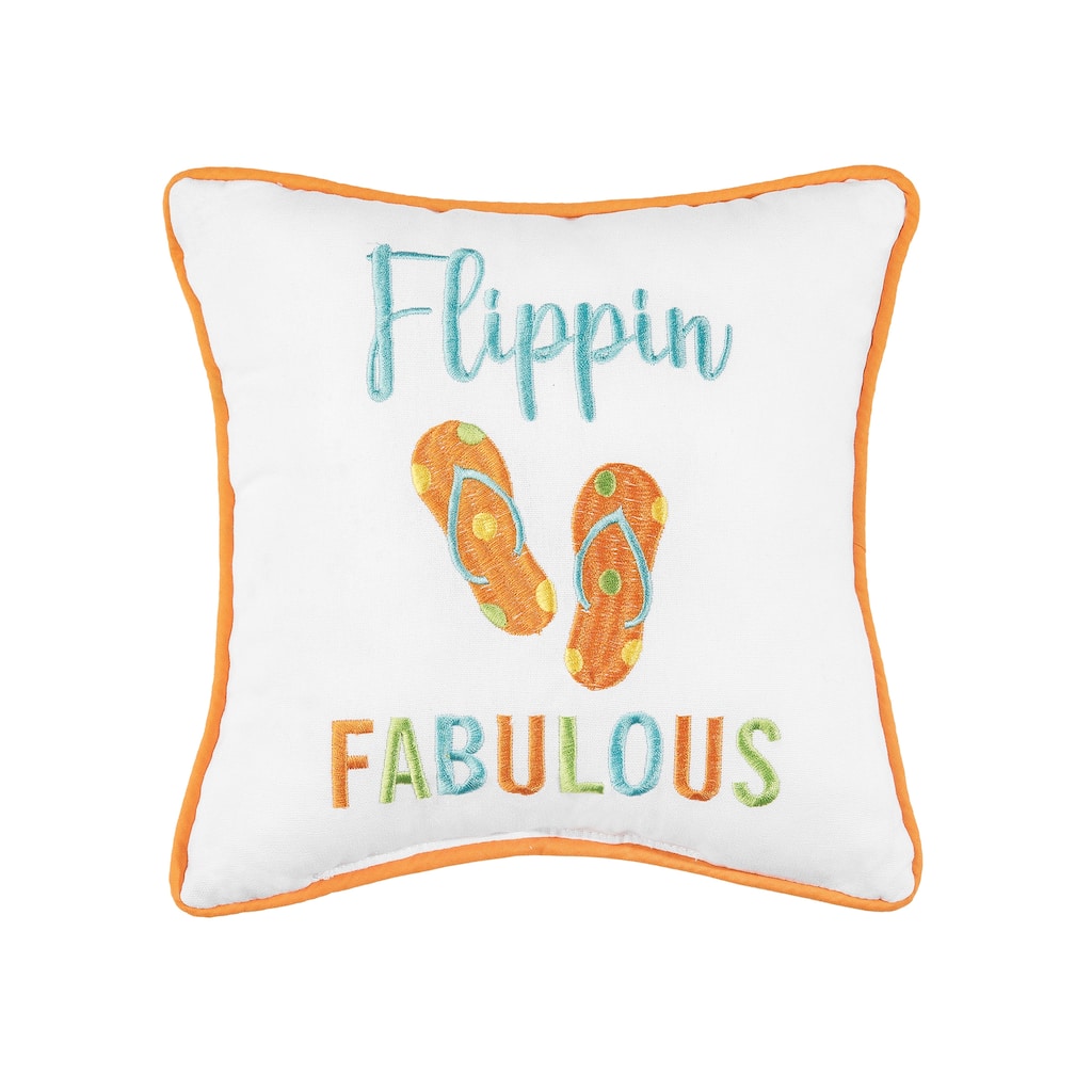 Flippin Fabulous Embroidered Mini Petite Throw Pillow Coastal Nautical Beach Themed