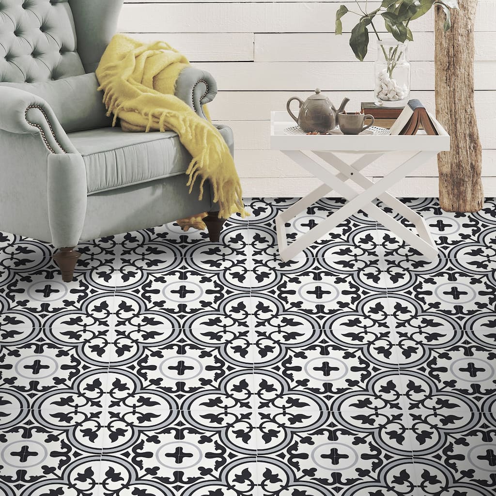 Casa Handmade Cement Tile, 8x8, Black-Grey