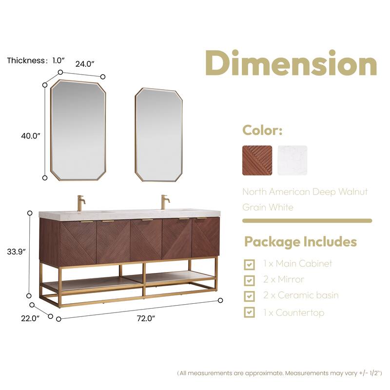 Mahon Double Bath Vanity with Composite Stone Top and Mirror