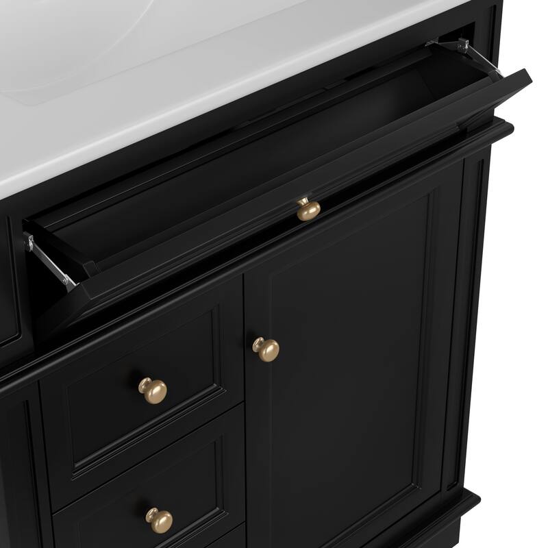 30" Bathroom Vanities with Ceramic Sink Set, Tip-Out Drawers, Storage Cabinet with Door Shelf and Soft-Closing Doors