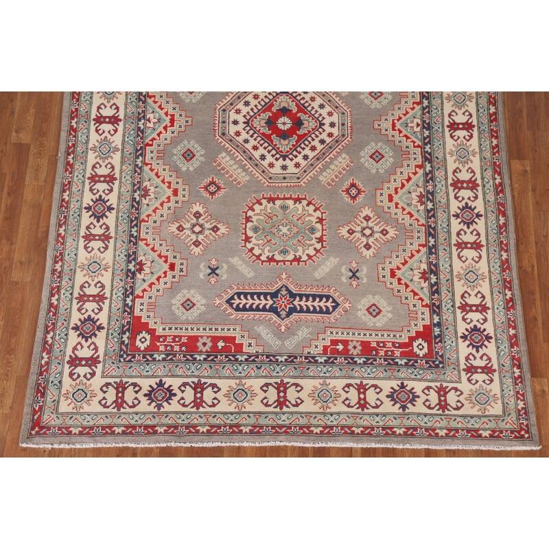 Hand Knotted Oriental 100% Wool Carpet Traditional Geometric Brown Kazak Area Rug - 9' 5'' X 6' 7''