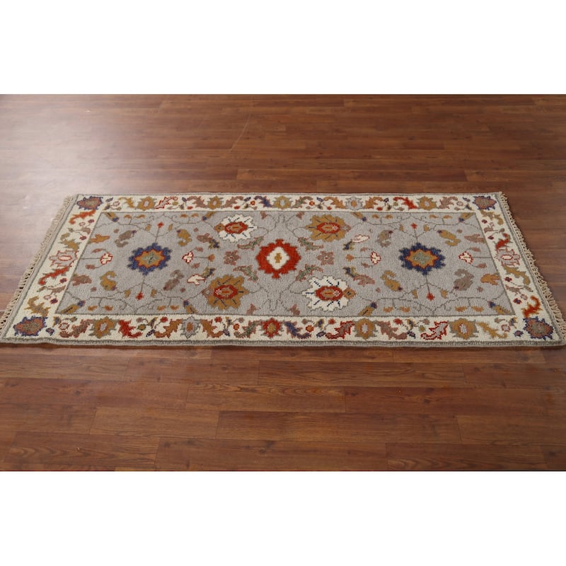 All-Over Floral Gray Oushak Oriental Foyer Rug Handmade Wool Carpet - 2'6"x 5'9"