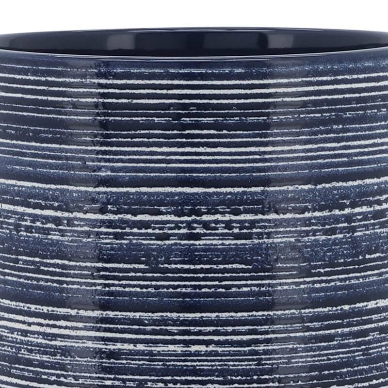 Sagebrook Home Striped Ceramic Planter with Wooden Stand Indoor/Outdoor