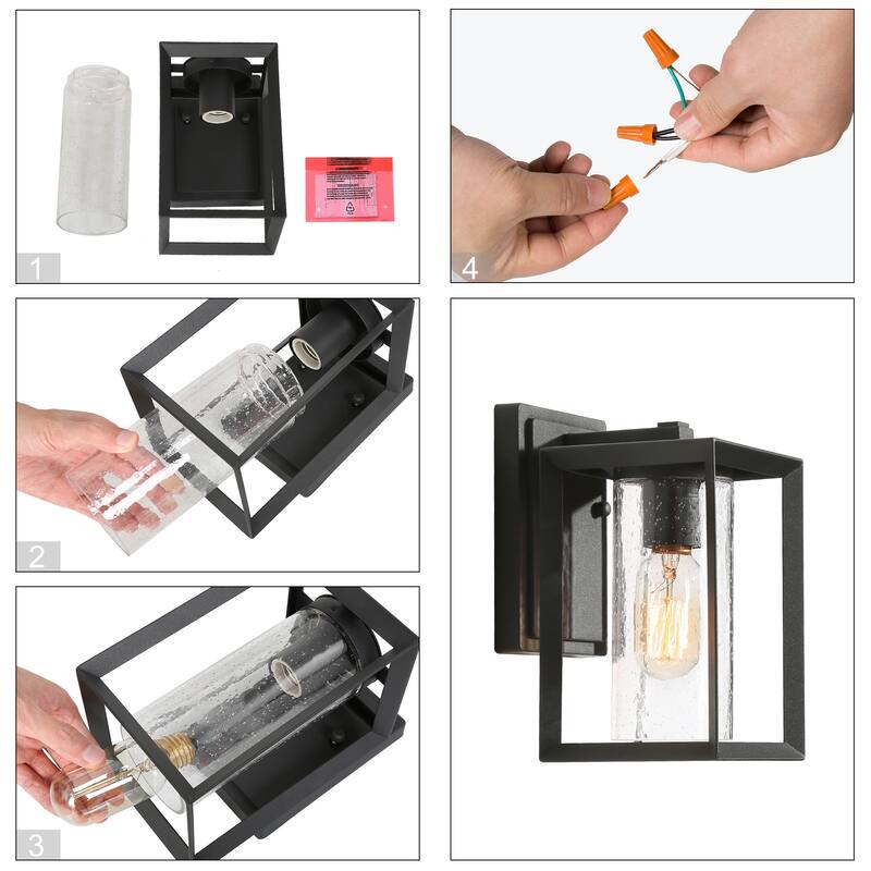 Modern Black Outdoor Lantern Cubic Wall Sconce, 1-Light Modern Wall Lantern Sconce - L 5"x W 6.5"x H 9"