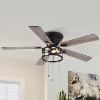 52 in. Indoor Black Farmhouse Ceiling Fan with Light Kit and Pull Chain