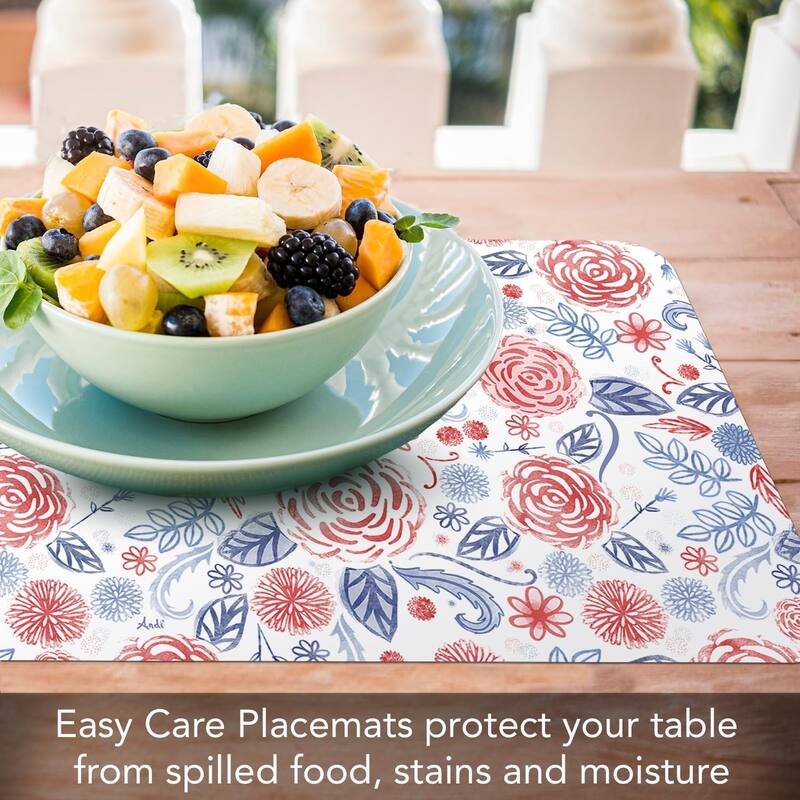 Patrioitic Picnic 4 Pack Reversible Easy Care Flexible Plastic Placemats Made in The USA BPA Free Easily Wipes Clean