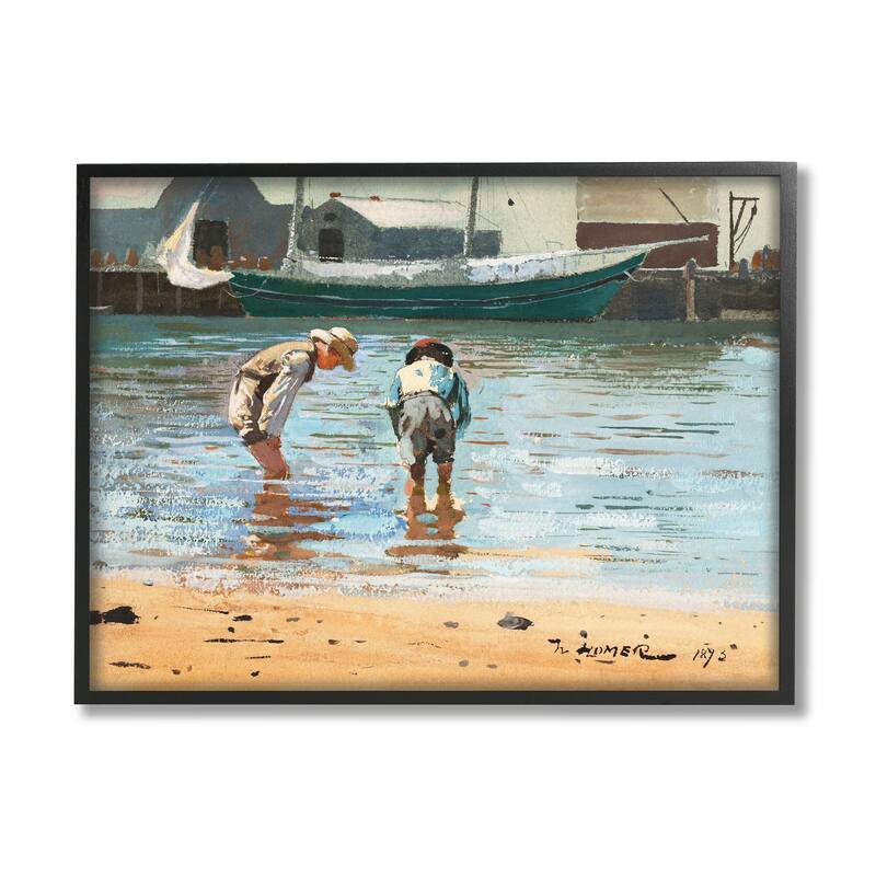 Stupell People Shoreline Beach Marina Searching Sea Life Framed Wall Art, Design by Lettered and Lined - Multi