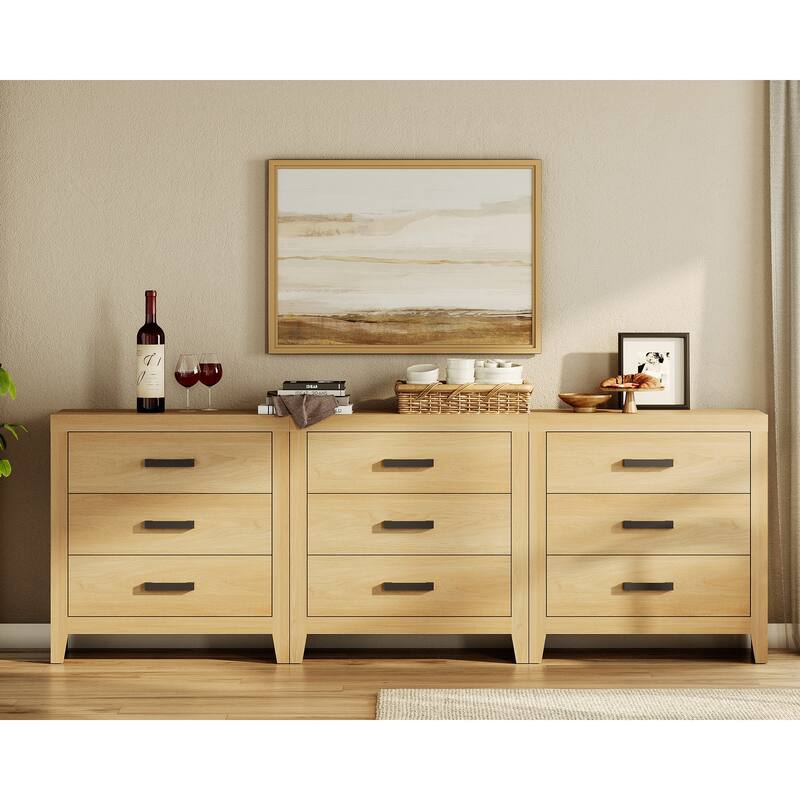 WAMPAT Farmhouse 3-Drawer Dresser, Wooden Chest of Drawers, Modern Storage Organizer & Nightstand for Bedroom, Living Room