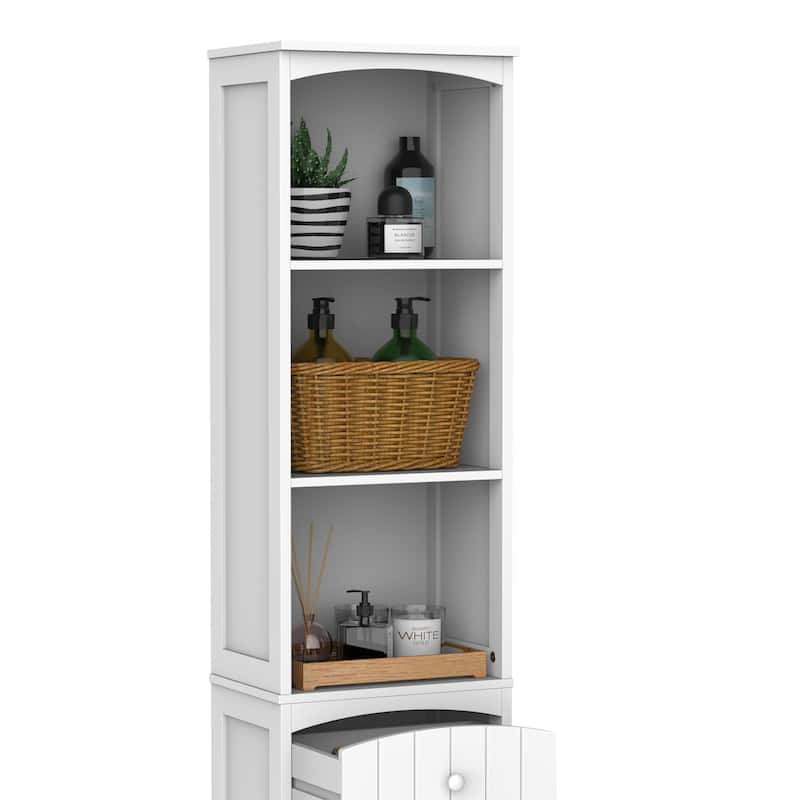 HOMCOM 67" Tall Bathroom Storage Cabinet, Freestanding Linen Tower with 3-Tier Shelf, Narrow Side Floor Organizer, White