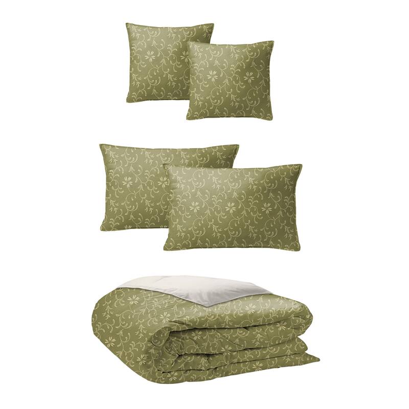 Hayba Olive Twin Comforter & 1 Sham Set, plus 1 bonus cushion