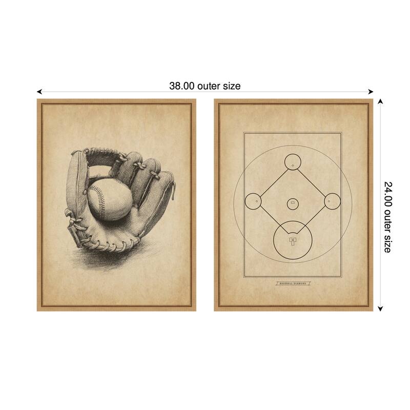 Kate and Laurel Antique Baseball 2 Piece Framed Canvas Wall Art Set by The Creative Bunch Studio