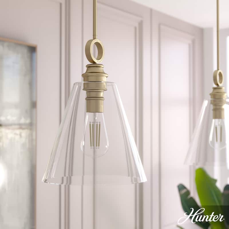 Hunter Klein 12" 1-Light Glass Pendant - Kitchen Island, Dining Room - Industrial, Contemporary, Transitional - Alturas  Gold