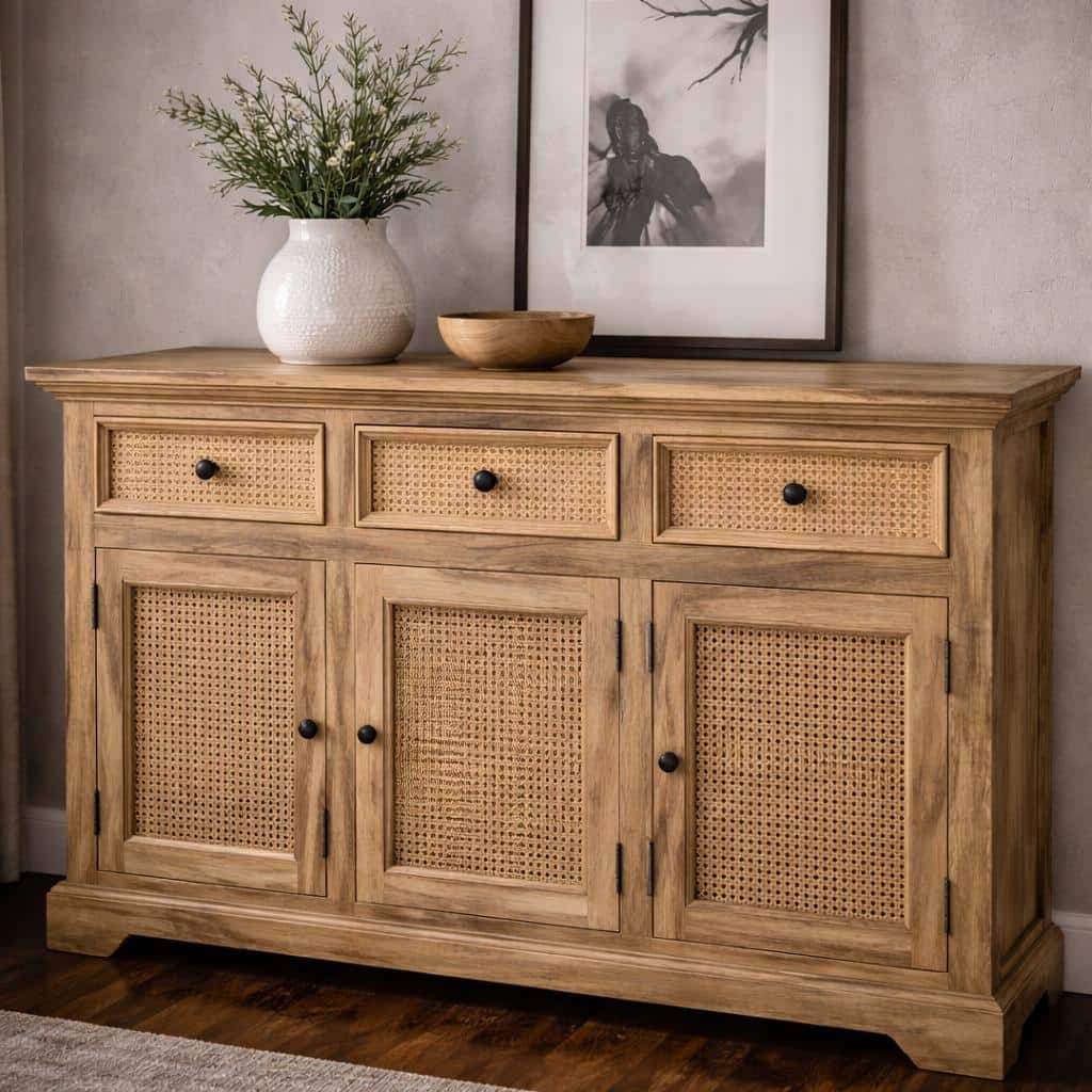Willow Cane Sideboard Buffet Cabinet