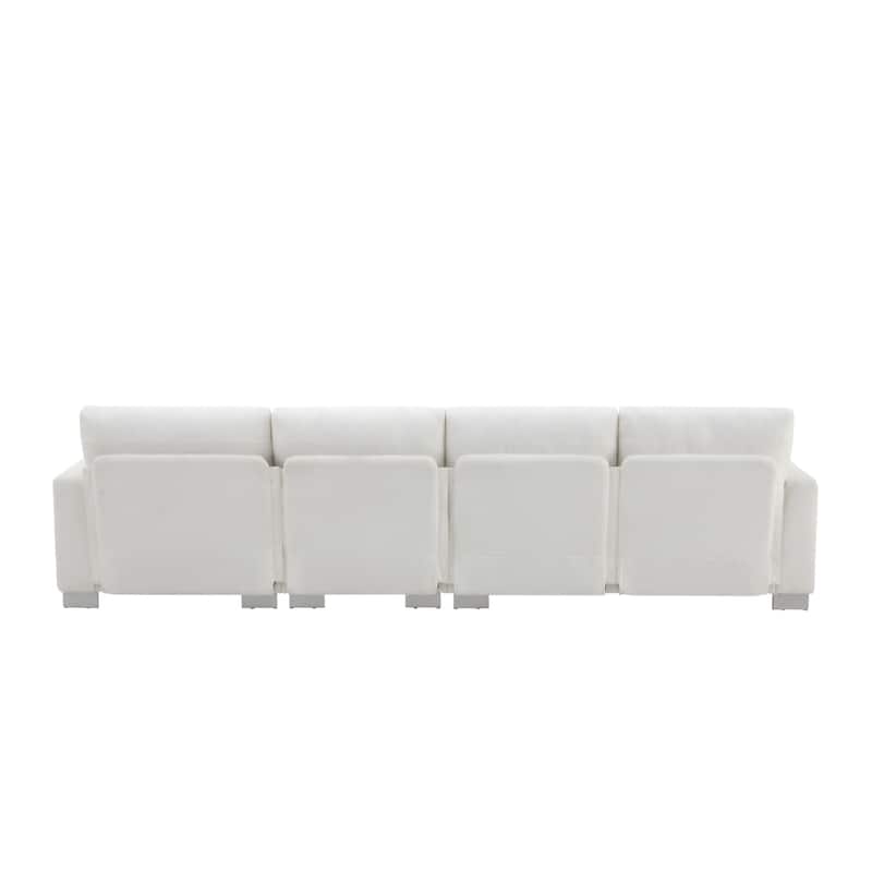 White 119'' Spacious L-Shaped 5-Seater Sectional with Chaise Lounge and Decorative Pillows