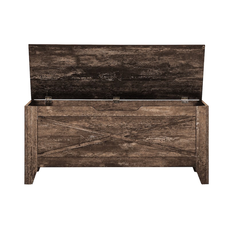 VECELO Storage Bench, Wooden Chest for Storage with Wicker Mat Safety Hinges Entryway Shoe Bench Storage Trunk(Set of 2)