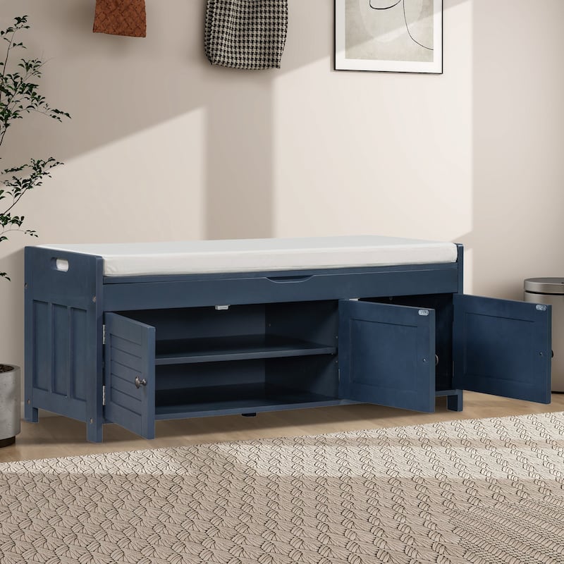 43.5" Storage Bench With Linen Blend Cushion