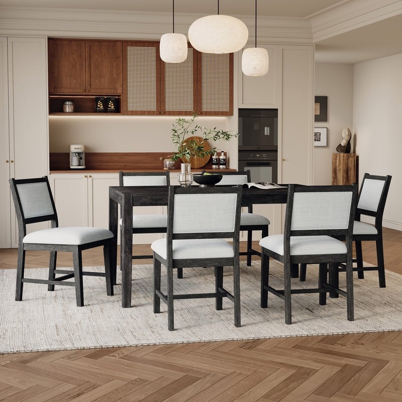 Vintage 7-Piece Retro Dining Set for 6 with Upholstered Chairs