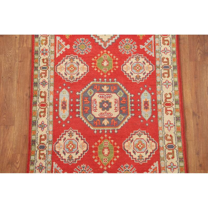 Geometric Kazak Accent Rug Hand-Knotted Wool Carpet - 2'7" x 3'11"