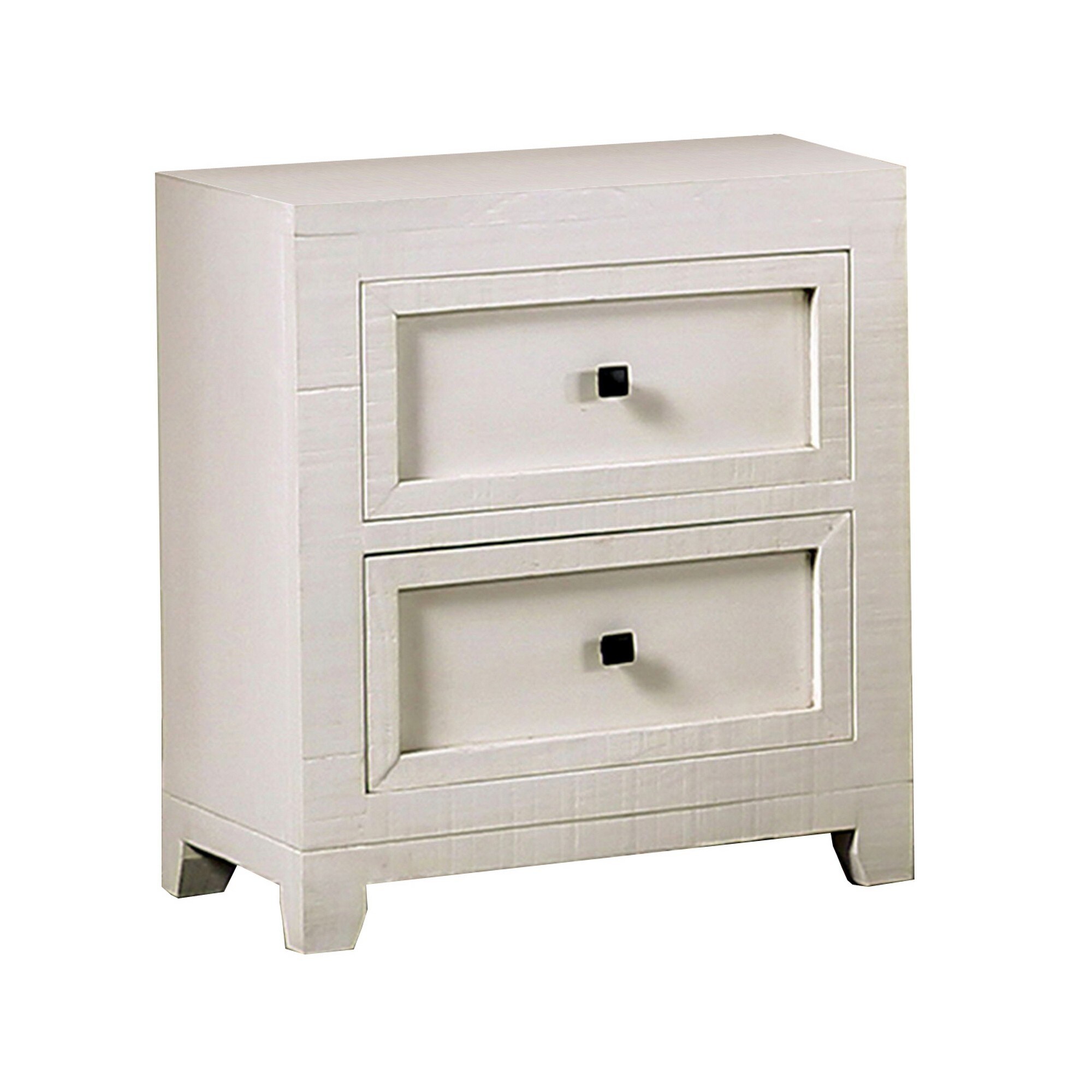 Aoi 28 Inch Wood Nighstand, 2 Drawers, Square Knobs, Bracket Legs, Ivory