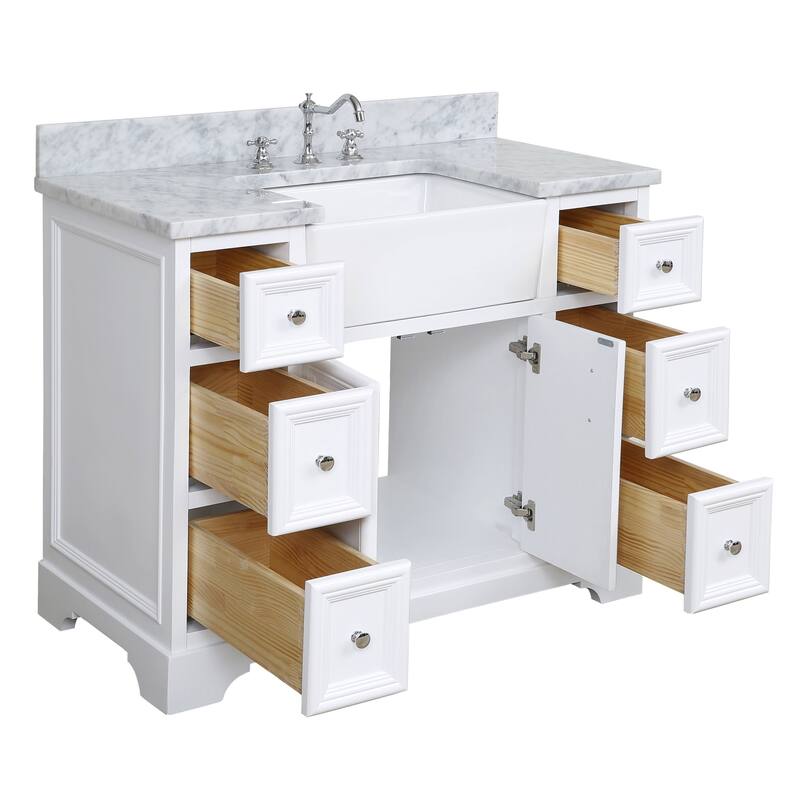 KitchenBathCollection Zelda 42" Farmhouse Bathroom Vanity with Carrara Marble Top