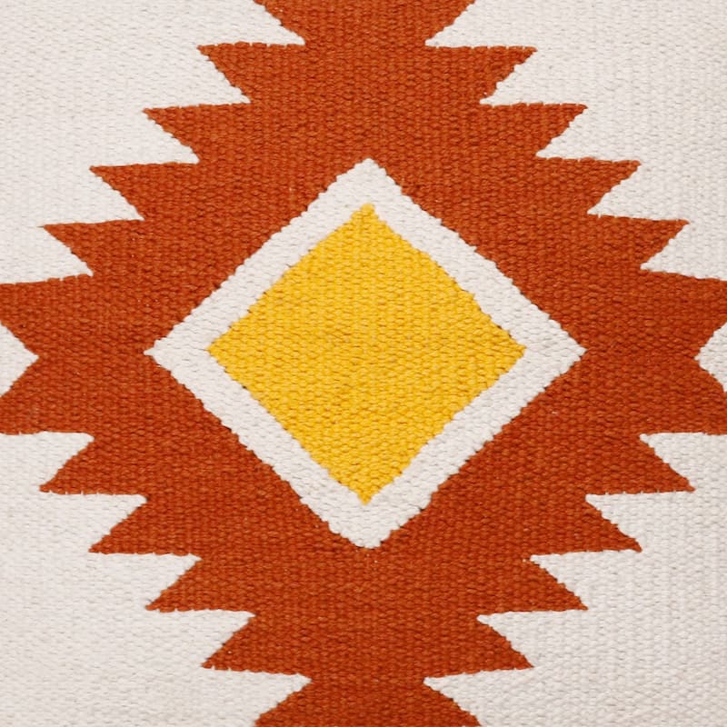 Hand Woven Geometric Diamond Medallion Square Throw Pillow - 20" - White and Yellow