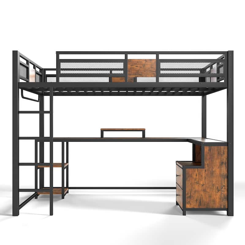 Twin XL Loft Bed with Desk and Storage Non-woven Fabric Drawers with Ladders, Nosie-free and No Spring Box Needed