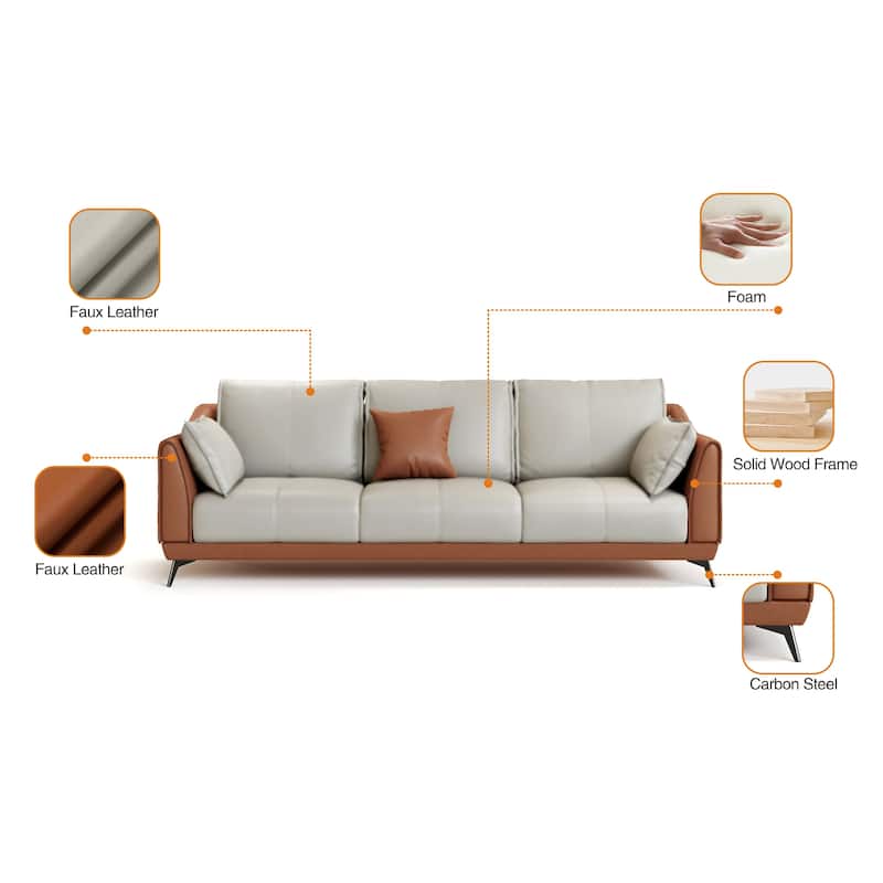 3-Seater Sofa with Black Legs, Modern Faux Leather - three seat