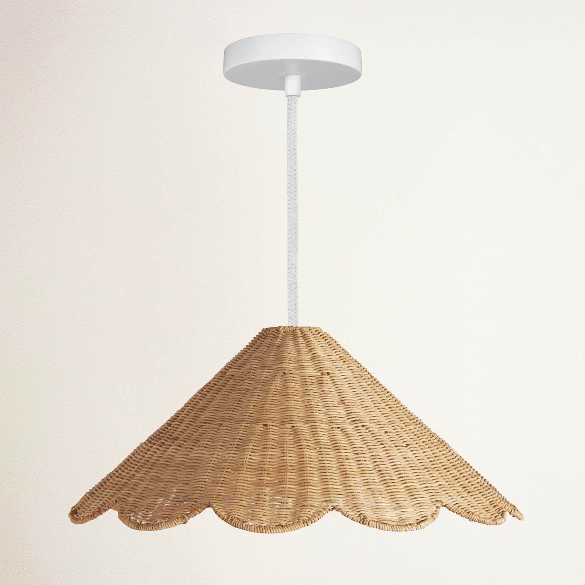 Daisy Cone Outdoor Rattan Pendant Light - Large Natural Resin Cone Handwoven Outdoor Light Fixture For Patio, Entryway