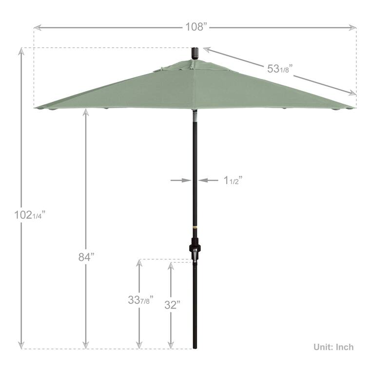 Okaloosa 9' Rd.Crank Lift Tilting, Aluminum Pole Fiberglass Rib Patio Umbrella Sunbrella Fabric by Havenside Home