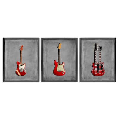 Stupell Red Guitars Collection Framed Floater Canvas Wall Art Design By Mark Rogan (Set of 3)