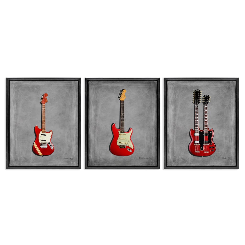 Stupell Red Guitars Collection Framed Floater Canvas Wall Art Design By Mark Rogan (Set of 3)