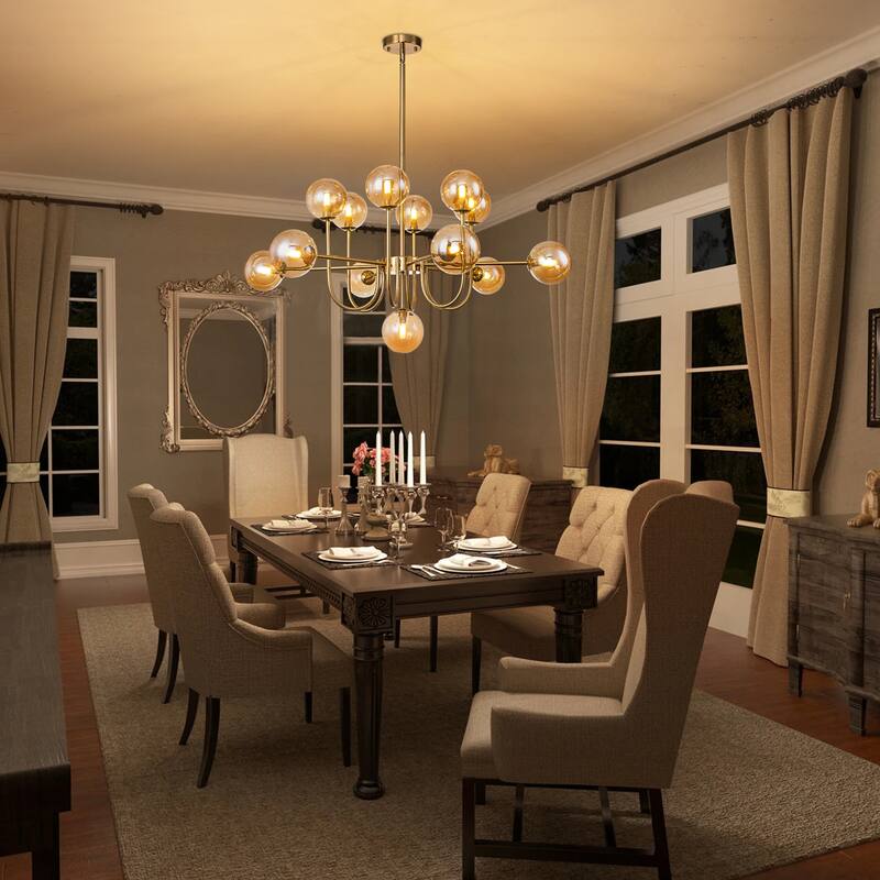 13-Light Modern Amber/ Smoke Grey Cluster Glass Globe Bubble Chandelier Tiered Sputnik Glass Magic Bean Molecule Ceiling Light