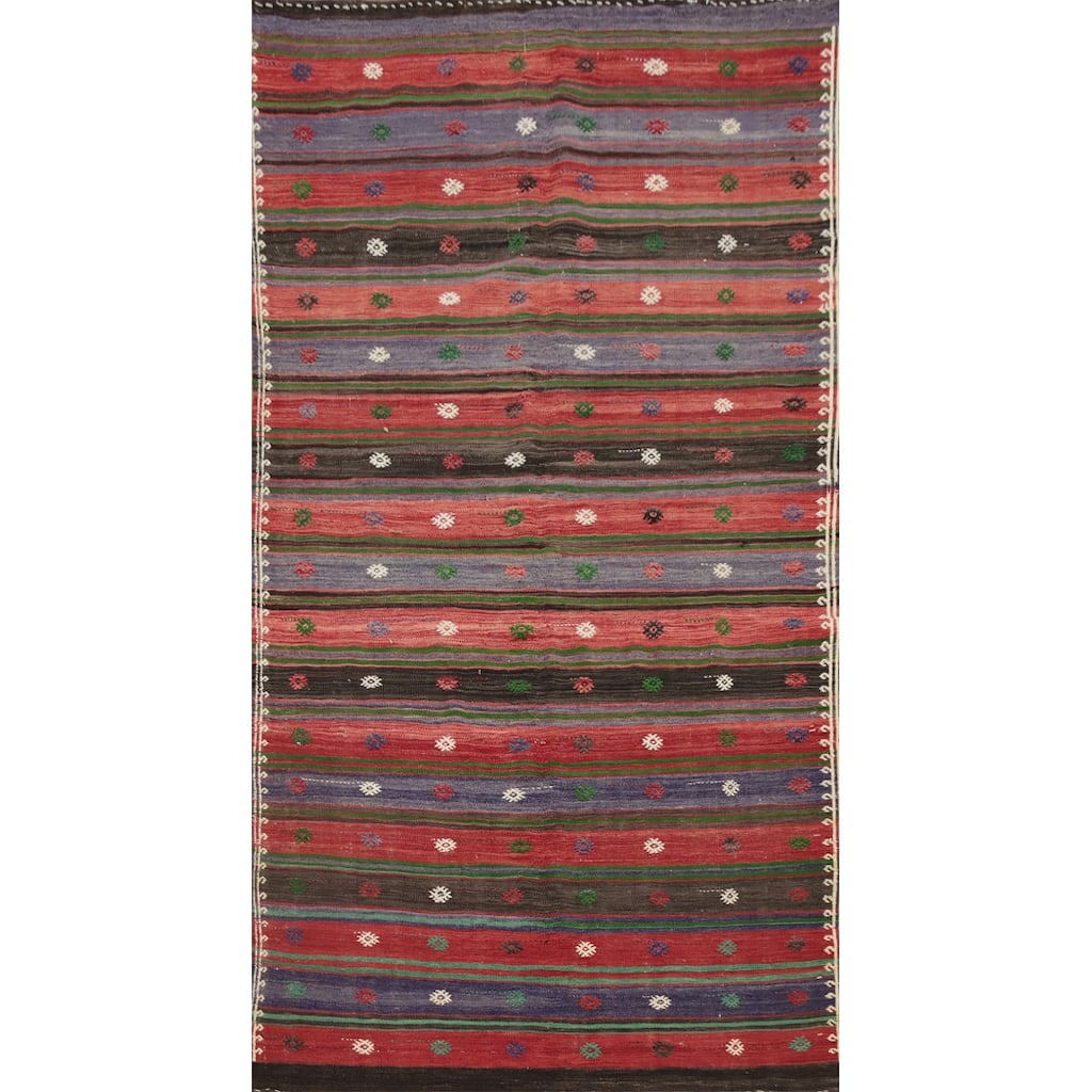 Hand Woven Oriental 100% Wool Carpet Southwestern Tribal Multi-Colored Kilim Area Rug - 9' 9'' X 4' 10''