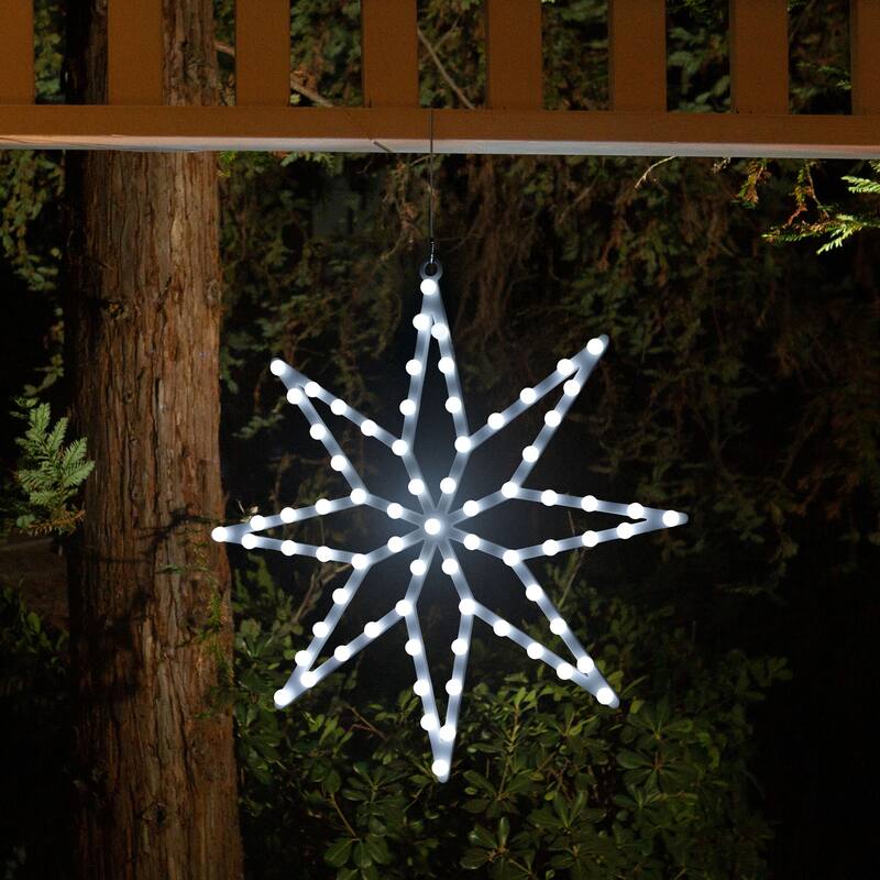 Alpine Corporation COR354WT 20in Tall 8-Point LED Star with Multi-Function Controller, Lighted Holiday Christmas Decoration