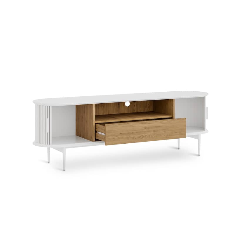 TV Stand with Drawer for TV Up to 75", Mid Century Entertainment Center with Fluted Door Cabinets & Cable Hole