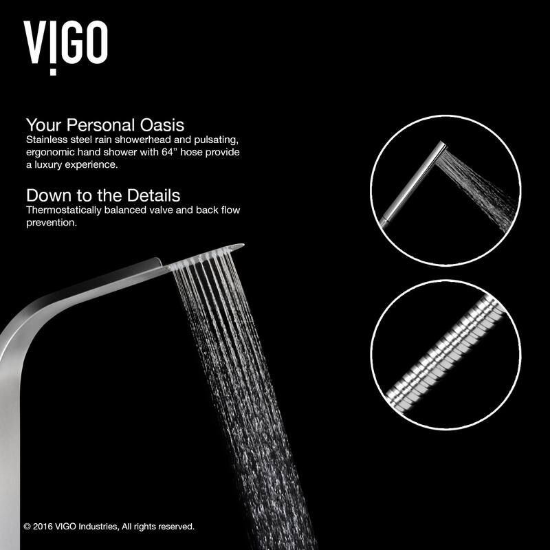 Vigo Brielle Shower Panel System with Hose, Hand Shower, Six Body