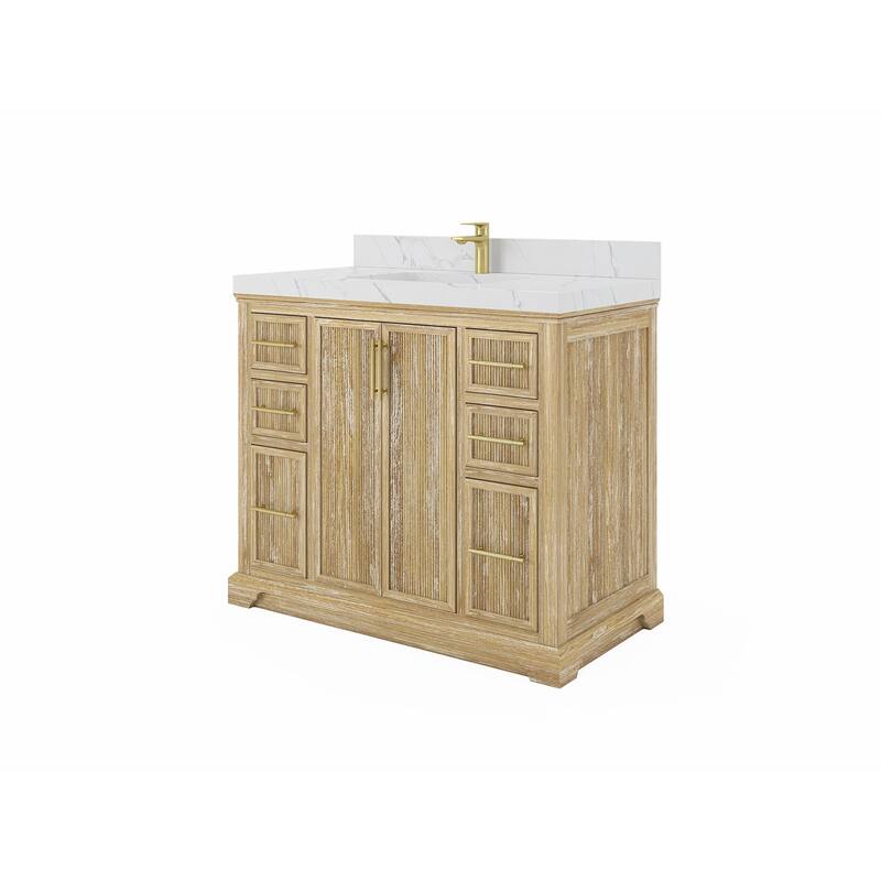 Willow Collections 42 x 22 Alys Solid Teak Wood Single Sink Bathroom Vanity with Quartz or Marble Countertop
