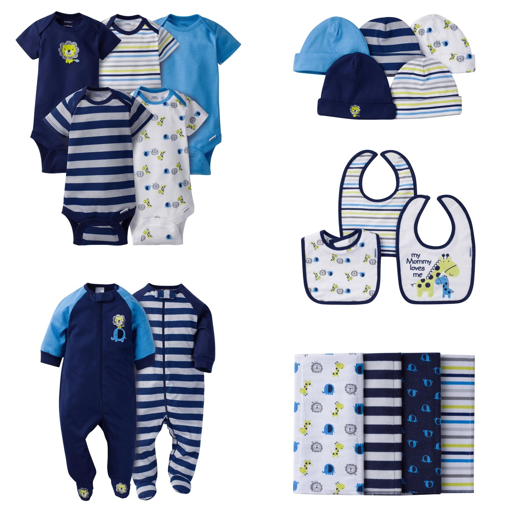 Gerber baby boys' 19 piece baby essentials gift set safari newborn